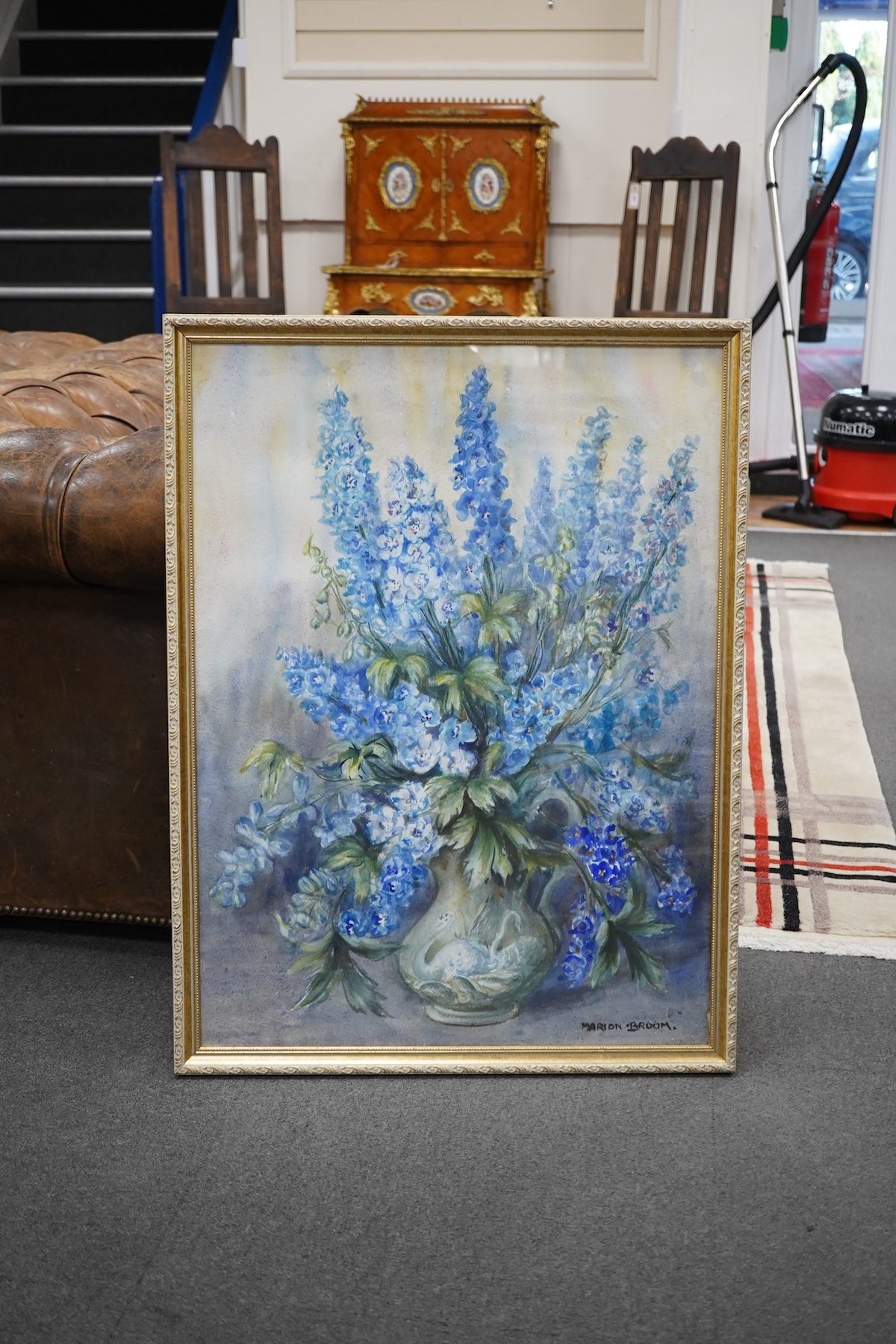 Marion L. Broom (1878-1962), watercolour, Still life of flowers in a vase, 75 x 55cm. Condition - fair